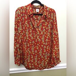 Cabi Red Floral Button-Up Blouse, Suze Medium